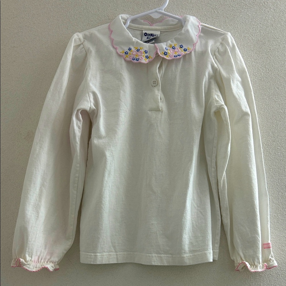 🦋 Vintage OshKosh B'gosh white Long Sleeve Shirt with Floral Collar